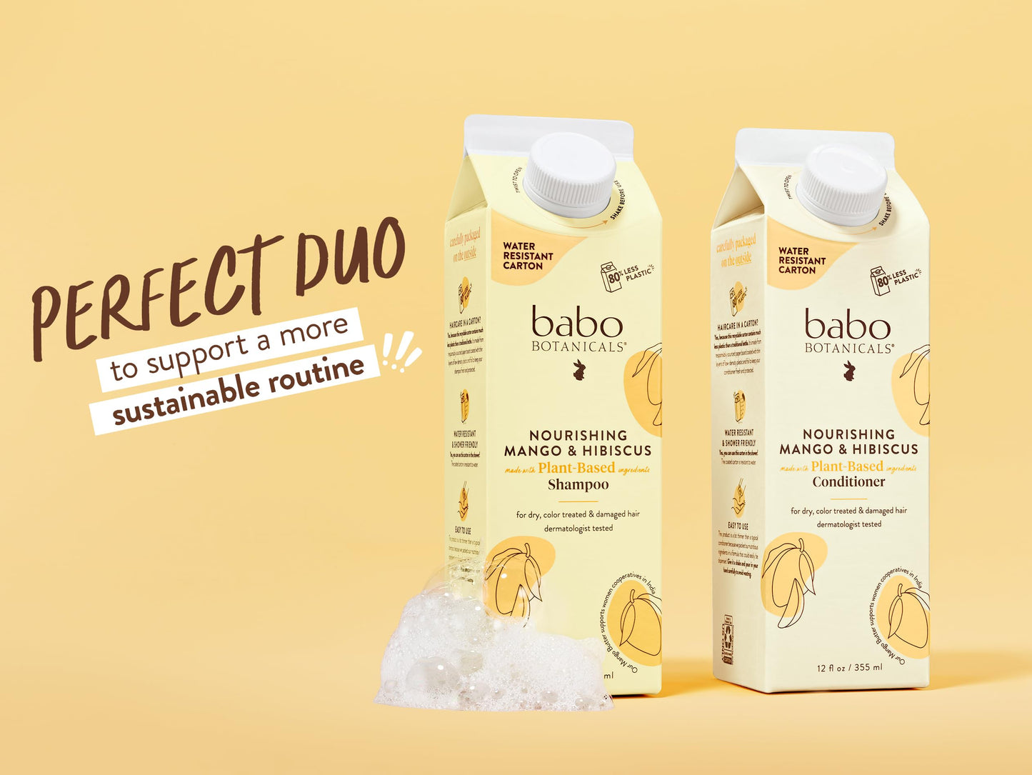 Babo Botanicals Nourishing Mango & Hibiscus Conditioner - For Dry, Damaged, Color-Treated Hair – Moisturize & Soften – Water-Resistant Carton 80% Less Plastic – Vegan – Silicone Free