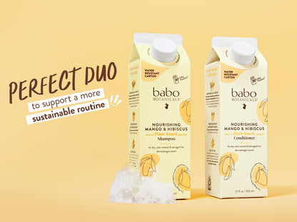 Babo Botanicals Nourishing Mango & Hibiscus Conditioner - For Dry, Damaged, Color-Treated Hair – Moisturize & Soften – Water-Resistant Carton 80% Less Plastic – Vegan – Silicone Free