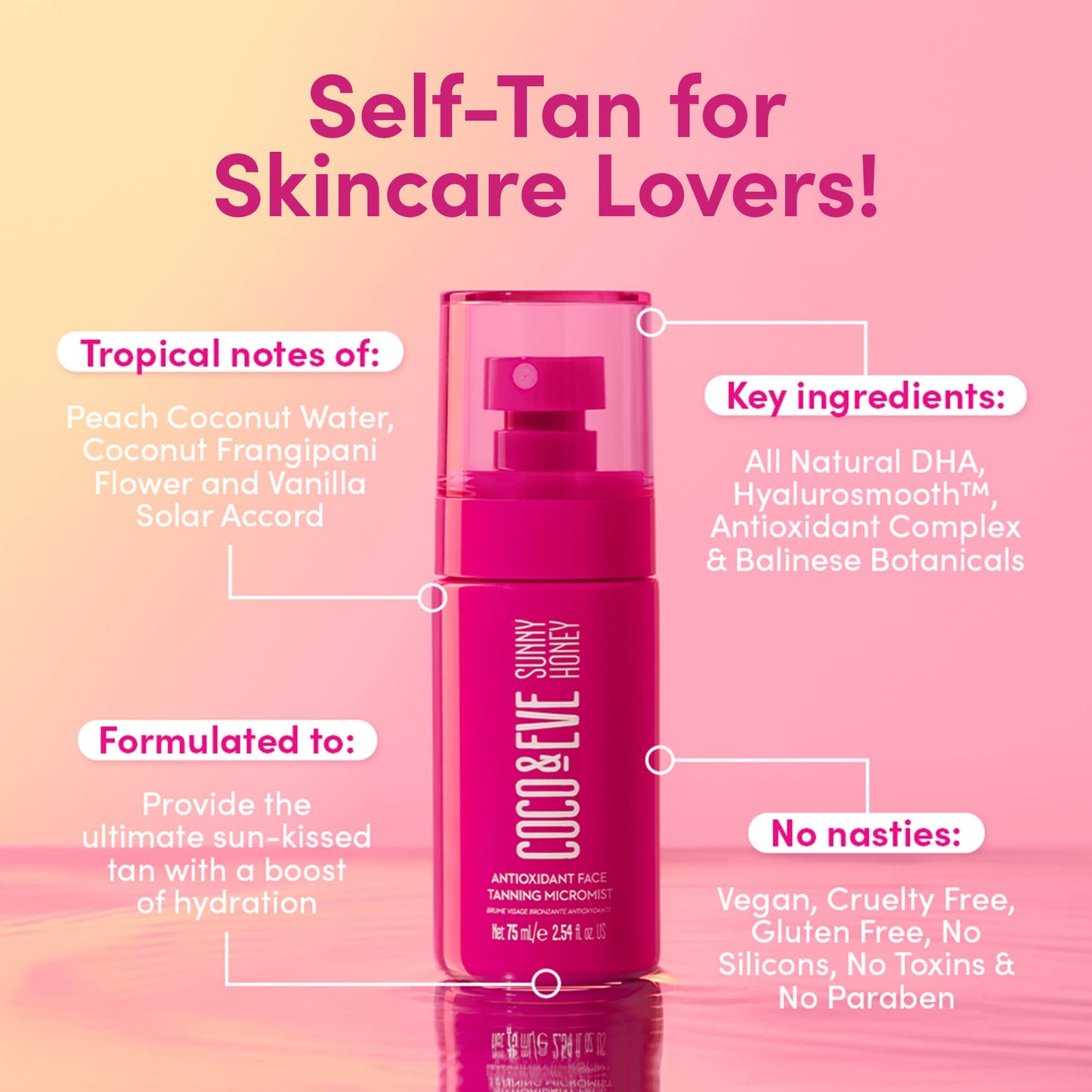 Coco & Eve Antioxidant Face Tanning Micromist – Hydrating Self Tanner & Tan Mist for Face, Streak-Free Quick-Dry Sunless Facial Mist Spray, Natural Glow (75 ml)