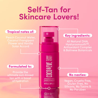 Coco & Eve Antioxidant Face Tanning Micromist – Hydrating Self Tanner & Tan Mist for Face, Streak-Free Quick-Dry Sunless Facial Mist Spray, Natural Glow (75 ml)