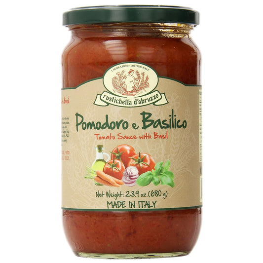 Rustichella d'Abruzzo Tomato & Basil Sauce | Authentic Italian Tomato Sauce with Fresh Basil & Olive Oil | Vegan | Perfect for Pasta, Pizza, Spaghetti & Marinara (23.9 oz / 680 g)