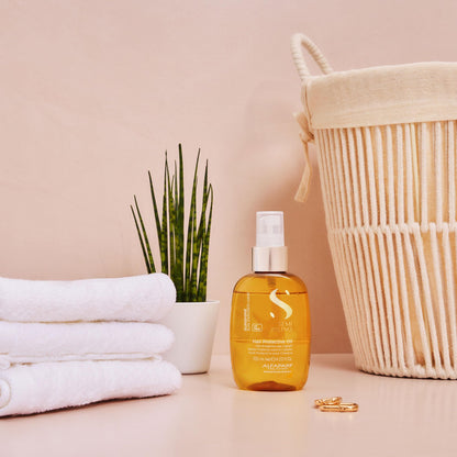 ALFAPARF MILANO Semi di Lino Sunshine Protective Hair Oil - Two-Phase Spray Oil Serum with UV Filters for Sun Exposed Hair Protection - For Shiny, Soft, Disciplined, and Protected Hair