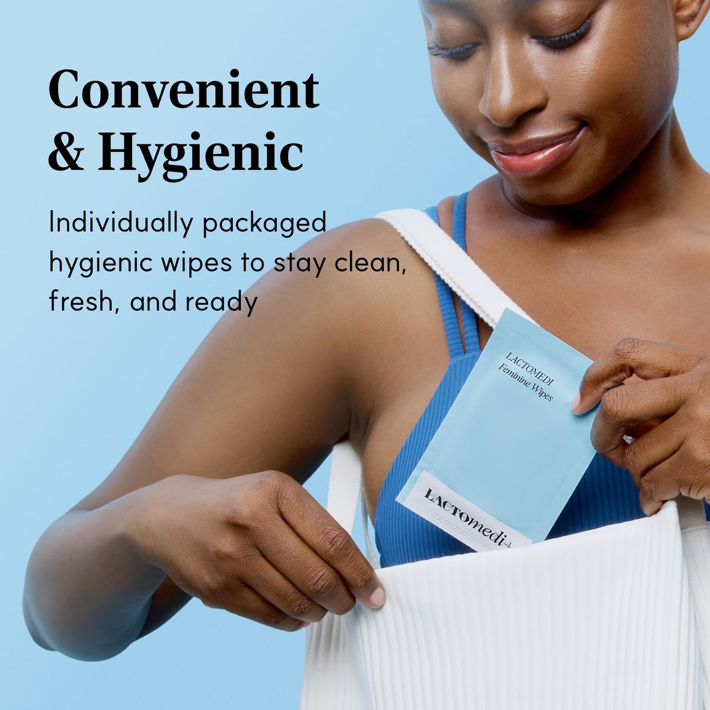 LACTOMEDI Feminine Wipes | Unscented | Individually Wrapped | pH-Balanced Feminine Wipes | Flushable Wipes for Sensitive Skin | 1Box x 15pcs