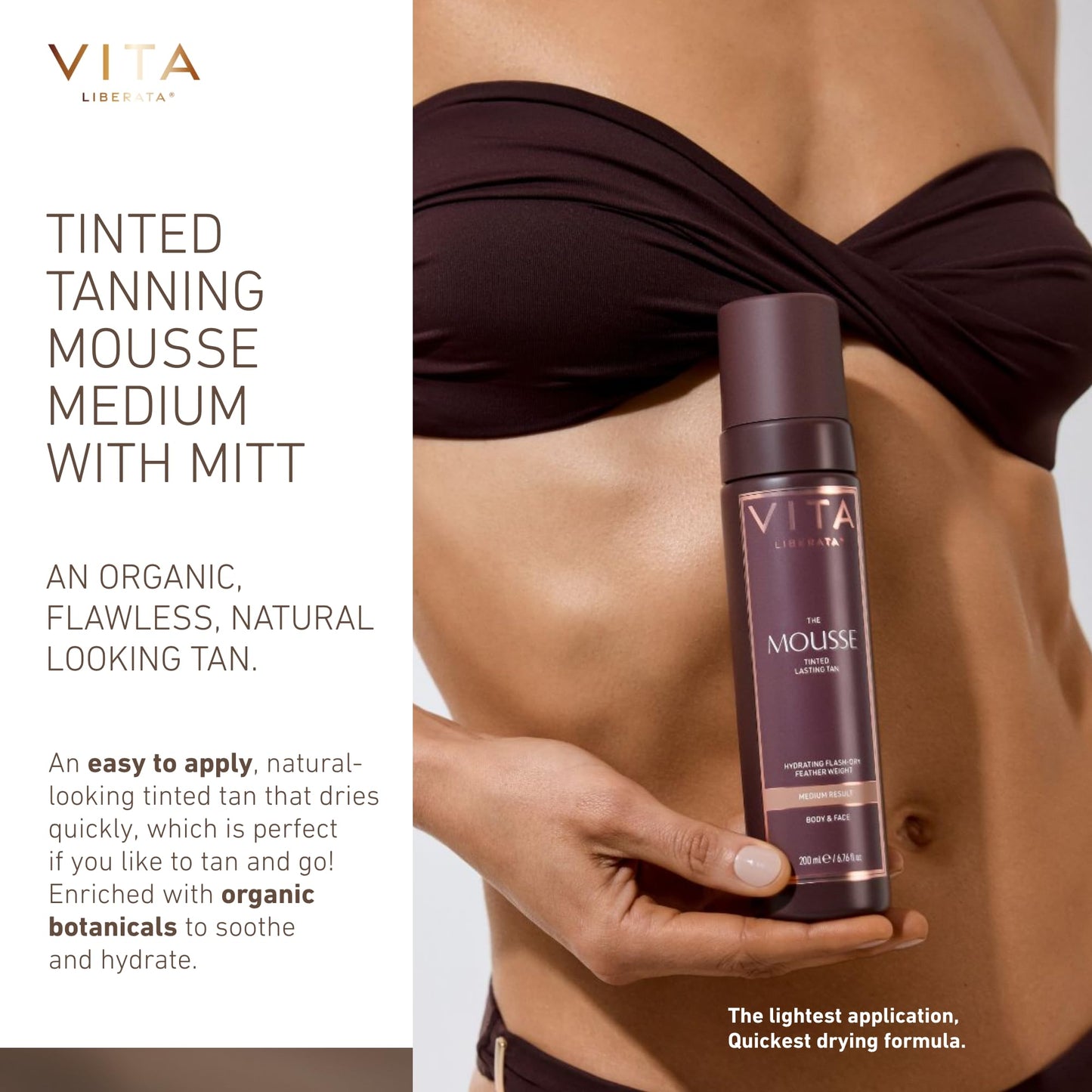 VITA LIBERATA Tinted Self Tanner Mousse - Medium, Lightweight & Fast Drying Formula, Tinted For Easy Application, Lasting Tan, Formulated with Organic Aloe Vera & Hyaluronic Acid, 6.76 fl oz
