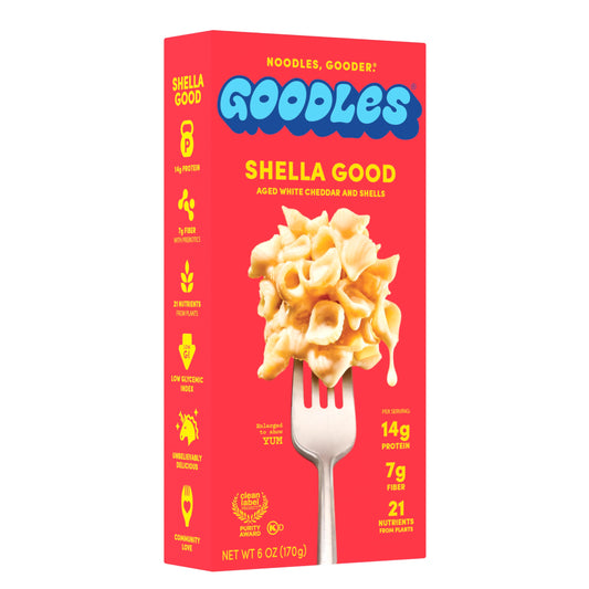 Goodles Shella Good Aged White Cheddar and Shells Pasta - Nutrient Packed with Real Cheese, Fiber, Protein, Prebiotics, Plants, & Vegetables | Non-GMO, Organic Ingredients