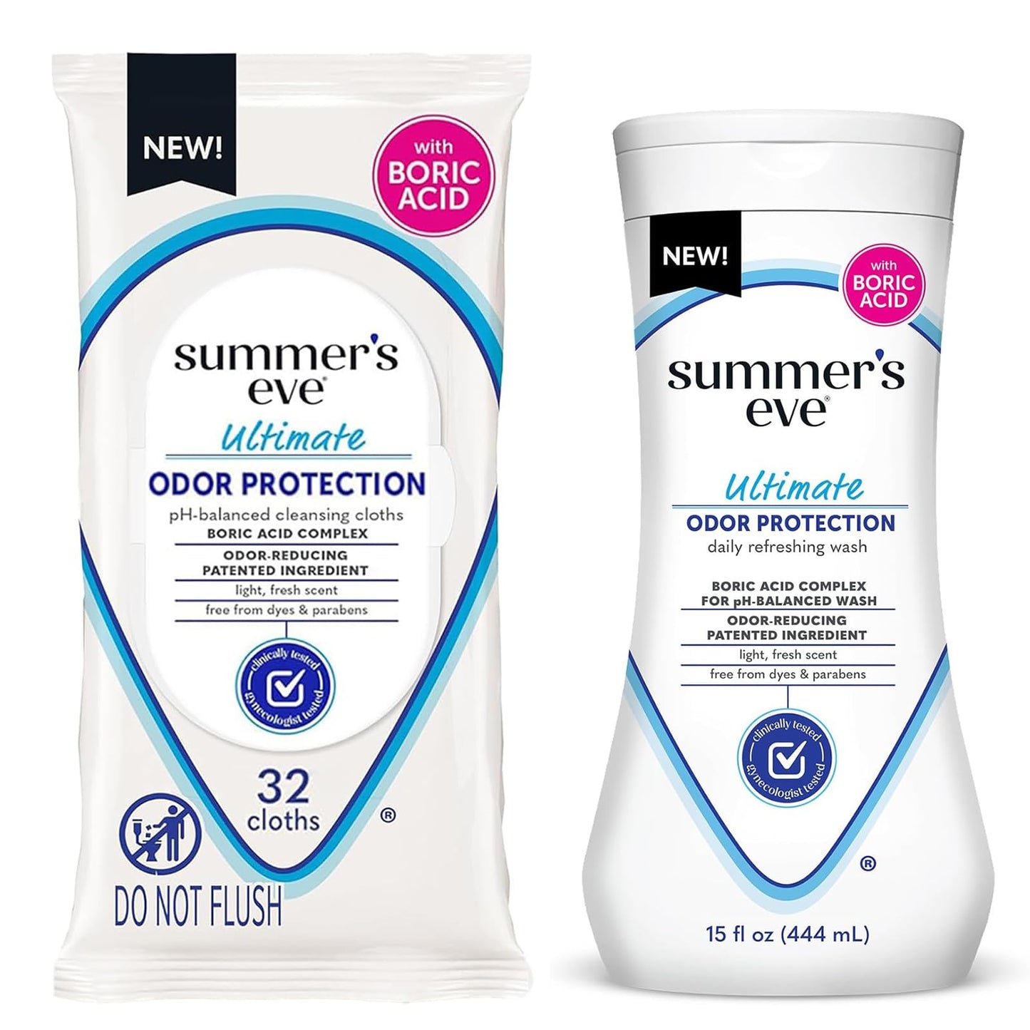 Bundle of Summer's Eve Ultimate Odor Protection Daily Feminine Wash, 15 Fl Oz + Daily Feminine Wipes, Resealable Pack, 32 Body Wipes