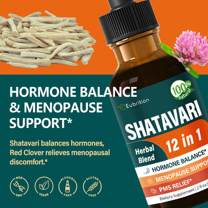 Shatavari (Shitabari) Drops for Women Support Menopause Relief, Herbal Supplement for PMS Support, 12-in-1 Formula with Wild Yam, Vitex Berry Extract. 2oz