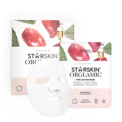 STARSKIN Orglamic Pink Cactus 2-Step Sheet Mask 1x25g, Hydrating & Firming Face Mask for all Skin Types, Revitalizing and Nourishing with Tumeric and Camellia Oil, K Beauty Skincare