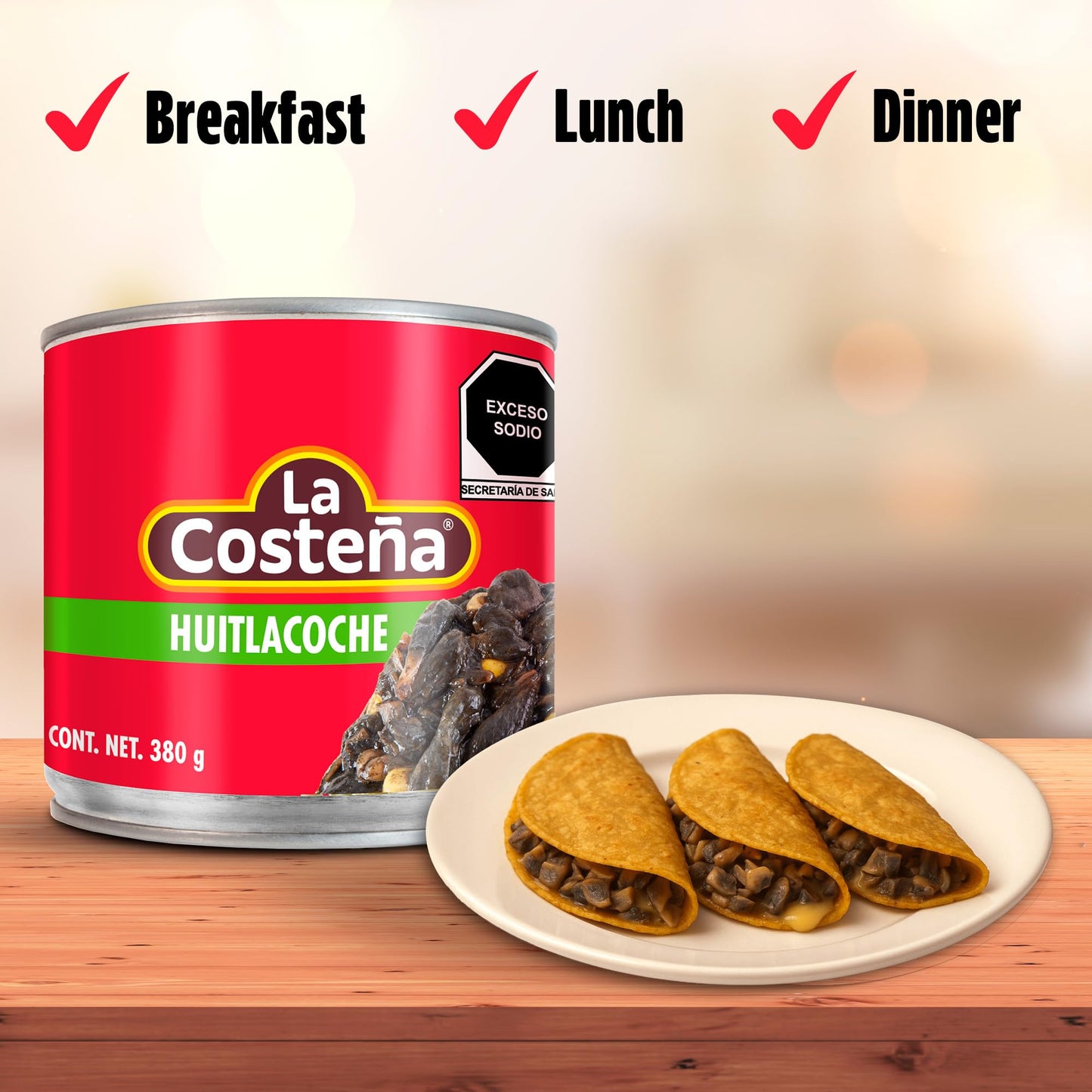 La Costeña Huitlacoche - Traditional Gourmet Mexican Food for Quesadillas, Tacos, Tamale, Umami - Canned Mexican Corn Truffle - Shelf Stable Non Perishable Food Items Ready to Eat - 13.4 oz, 12 Pack