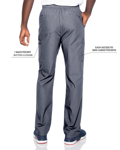 Landau Essentials Relaxed Fit 7-Pocket Elastic Cargo Scrub Pants for Men 8555 Steel Grey