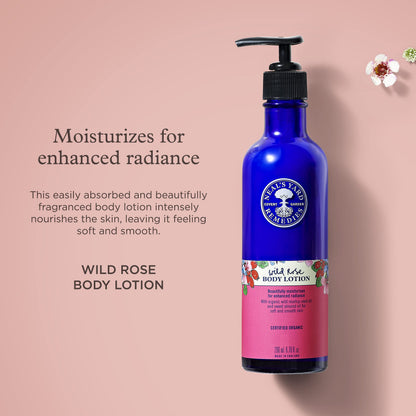 Neal's Yard Remedies Wild Rose Daily Hydrating Body Lotion and Moisturizer for All Skin Types – Lotion for Body and Hands, Moisturizing and Nourishing for Dry Skin (6.76 oz)