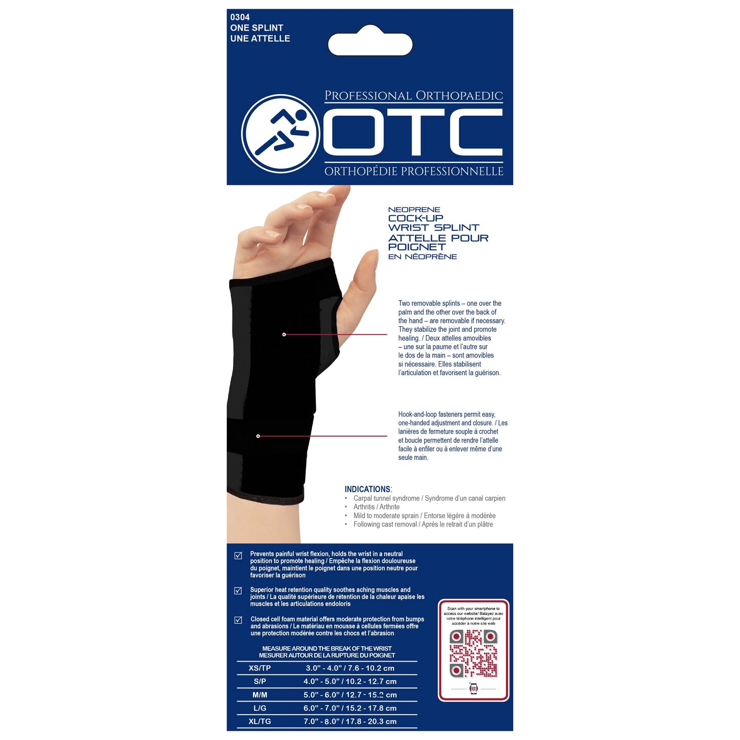 OTC Wrist Splint, Cock-up Style, Neoprene, Black, X-Large (Right Hand)