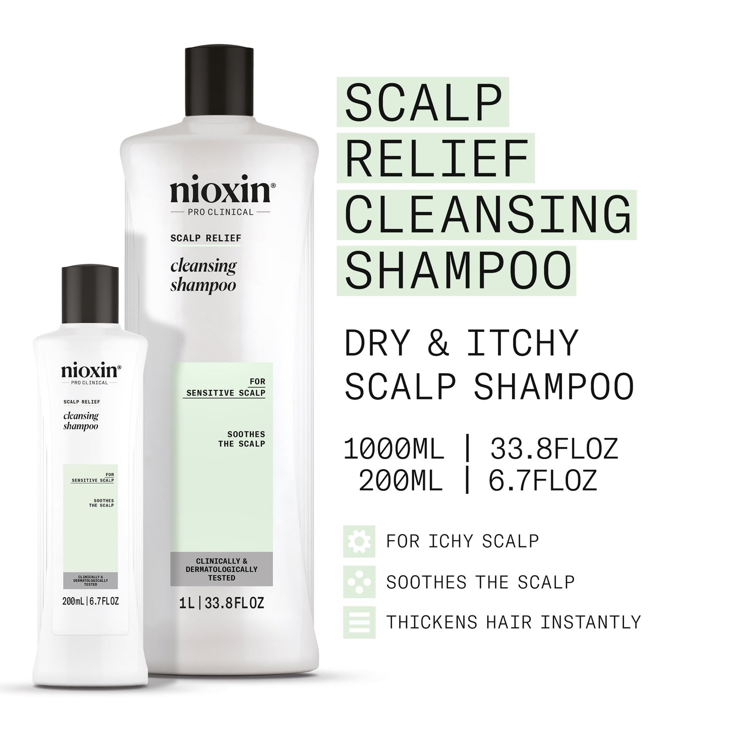 Nioxin Scalp Relief Cleansing Shampoo | Soothes, Hydrates, & Thickens Hair | For Sensitive, Dry, & Itchy Scalp | Made with Aloe Vera & Vitamin E