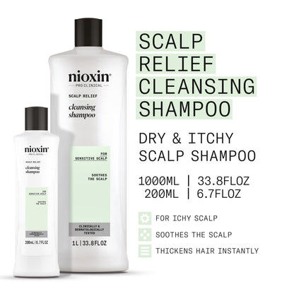 Nioxin Scalp Relief Cleansing Shampoo | Soothes, Hydrates, & Thickens Hair | For Sensitive, Dry, & Itchy Scalp | Made with Aloe Vera & Vitamin E