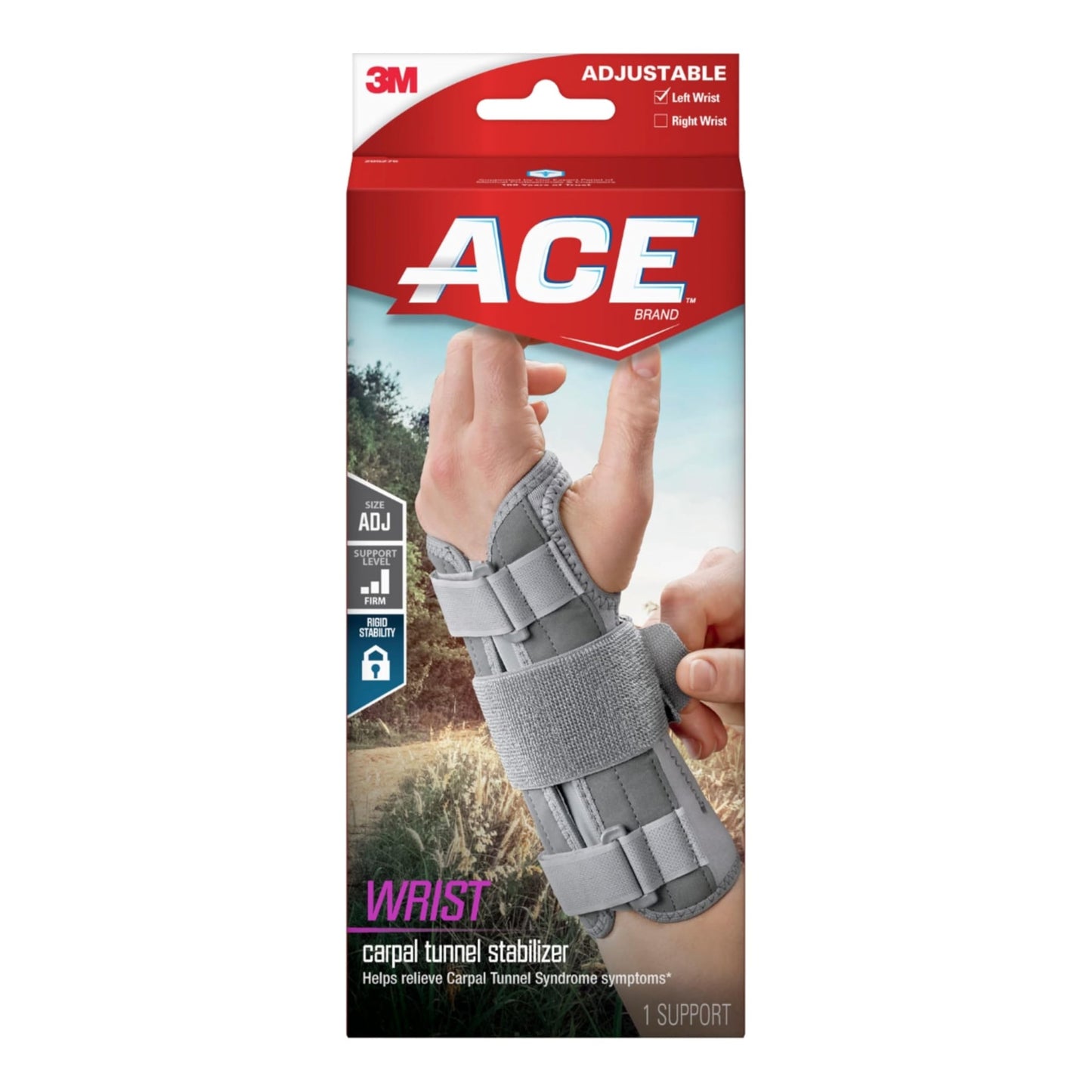 ACE Deluxe Wrist Stabilizer, Left Hand, Helps Relieve Symptoms of Carpal Tunnel Syndrome, Adjustable, Stabilizing, Firm Support