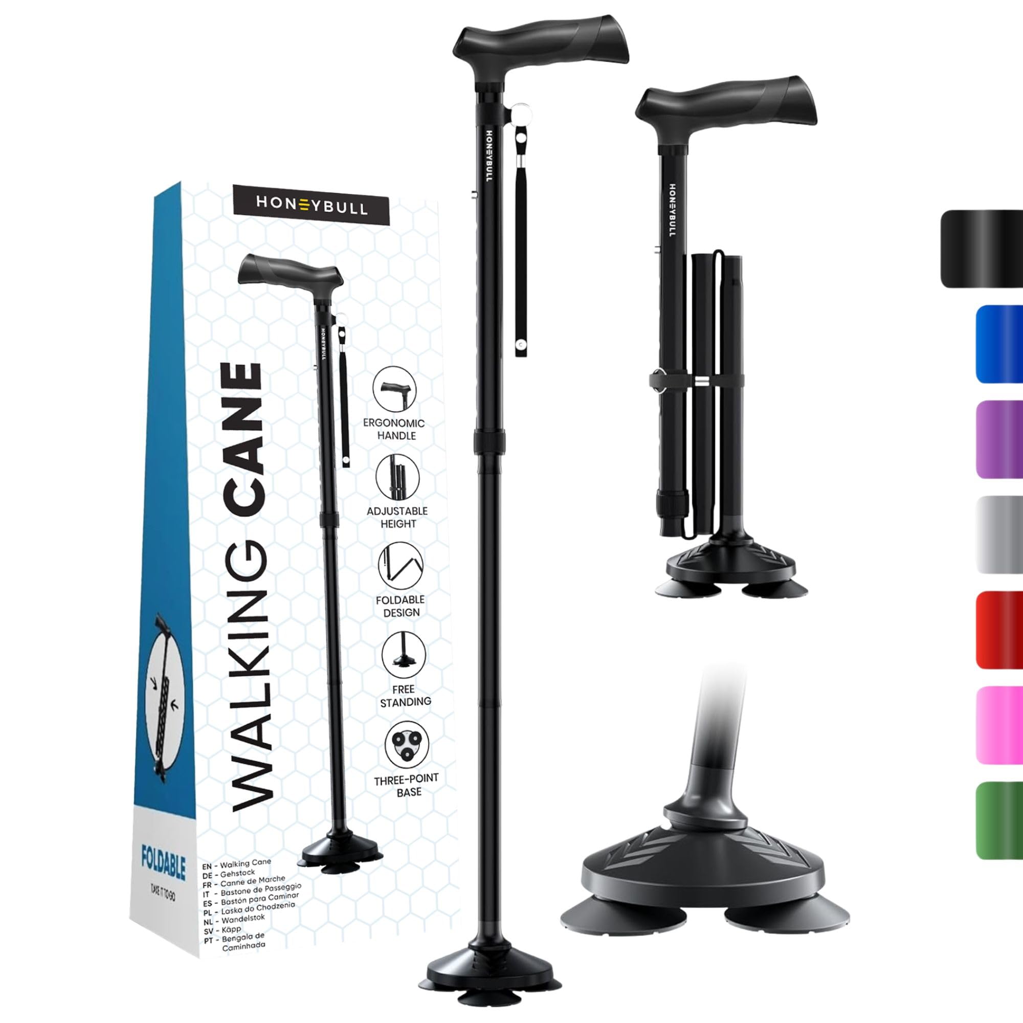 HONEYBULL Walking Cane for Men & Women Foldable, Adjustable, Heavy Dut ...