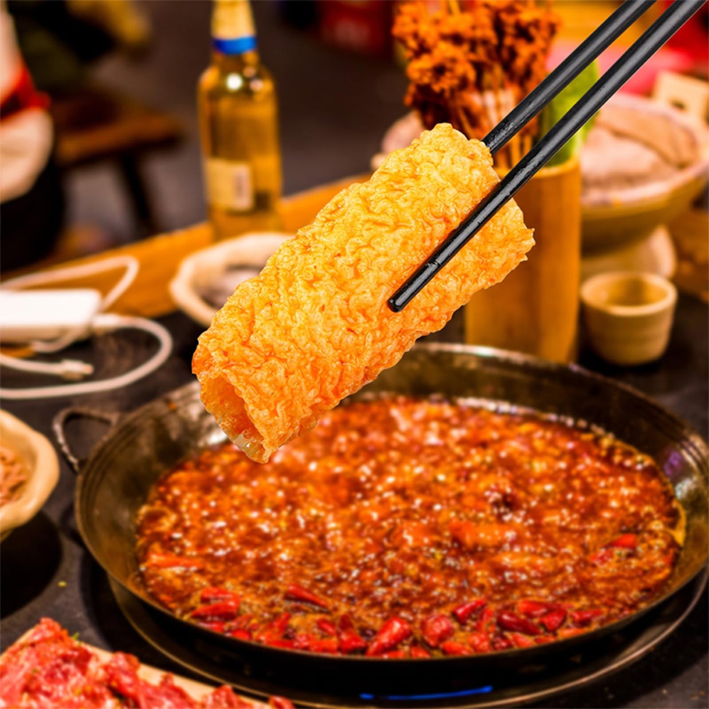 Deep Fried Bean Skin Rolls,Dried Tofu Skin Bean Roll,Golden Bean Curd Rolls,Asian Tofu Snack,for Hot Pot and Noodles,Cold Vegetable,Stir Fry(2 Packs,260g)