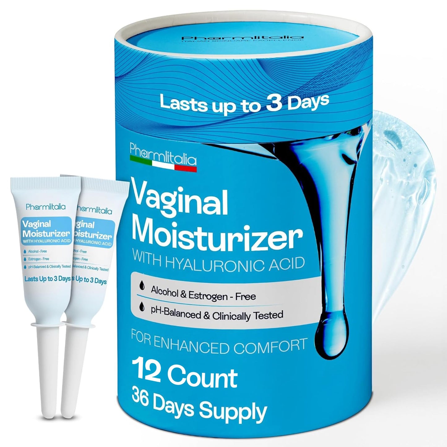 Vaginal Moisturizer Gel for Vagina Health, Moisturizer Applicators for Vaginal Dryness Relief and Long Lasting Wetness - Pre and Post Menopausal - 12 Pre Filled Applicators