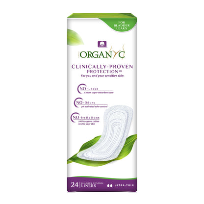 Organyc 100% Organic Cotton Inside and Out Light Incontinence Liners for Bladder Leakage Control, FSA/HSA Eligible, Ultra Thin, Light Flow, 24 Count