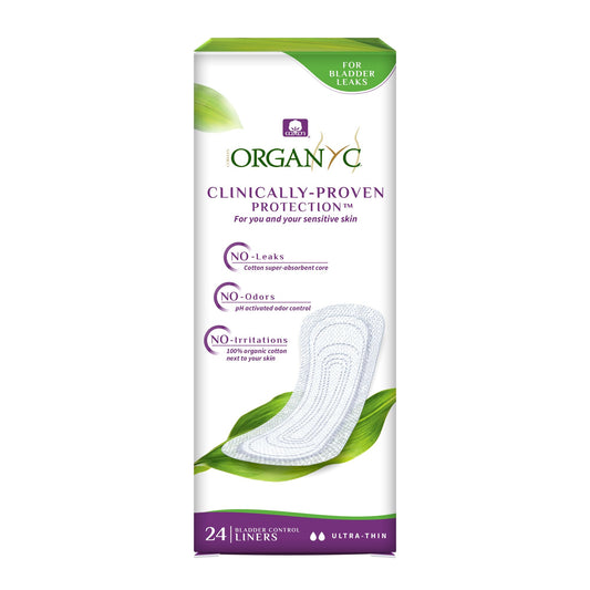 Organyc 100% Organic Cotton Inside and Out Light Incontinence Liners for Bladder Leakage Control, FSA/HSA Eligible, Ultra Thin, Light Flow, 24 Count