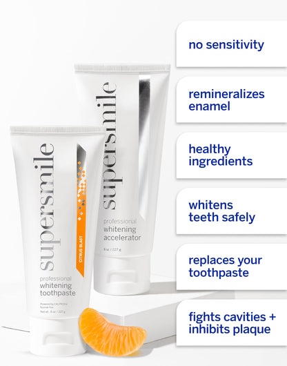 Supersmile Fluoride-Free Whitening System – 8 oz Professional Grade Whitening Toothpaste & Accelerator – Whitens up to 6 Shades & Strengthens Enamel
