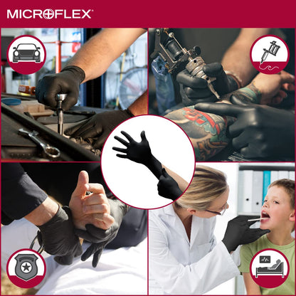 Ansell MICROFLEX MidKnight MK-296 Exam Standard Gloves - Size XL, Black (Box of 100)