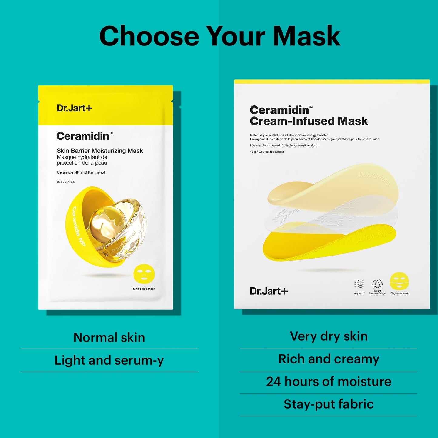 Dr.Jart+ Ceramidin Cream-Infused Korean Face Mask for Dry Skin with Ceramides and Panthenol | Sheet Mask | Korean Skin Care | Travel Size, 1 Pack
