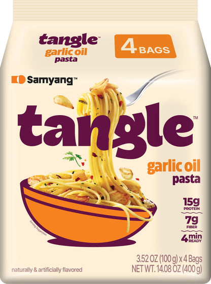 Samyang Tangle Garlic Oil Linguine Aromatic Roasted Garlic and Olive Oil Flavor Spicy Kick Air Dried Noodle Easy Cook Pasta 3.63 oz (Pack of 4)