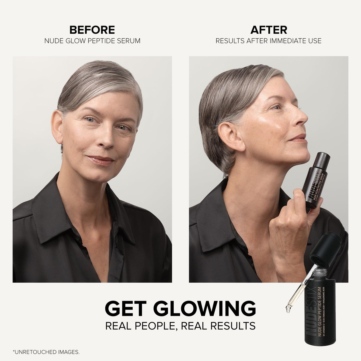 Nudestix Nude Glow Peptide Serum – Vitamin C & Multi-Peptide Brightening Serum for Glowing, Smooth Skin | Anti-Aging, Hydrating with Niacinamide, Ferulic Acid & Hyaluronic Acid