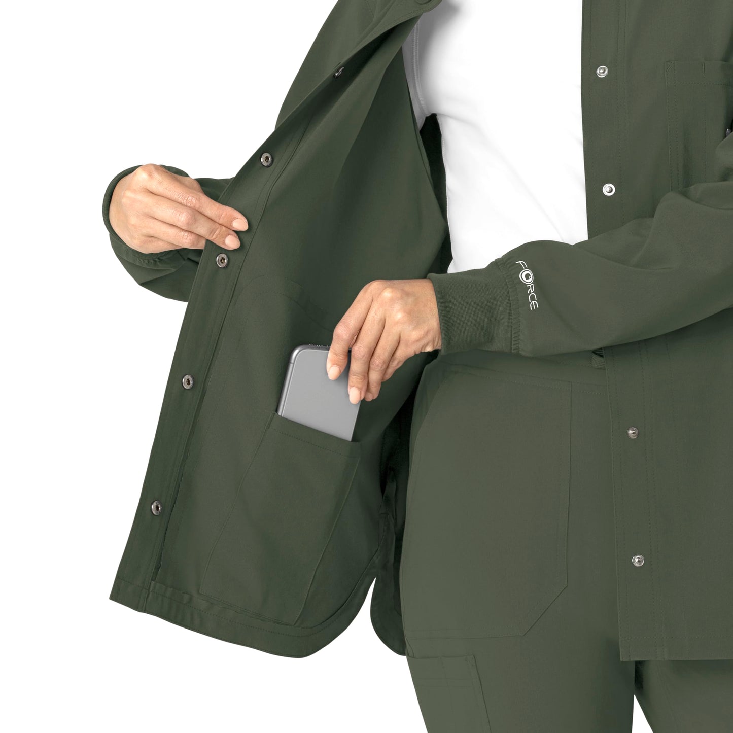 Carhartt Force Cross-Flex Scrubs for Women, Shirt Jacket - Olive, L
