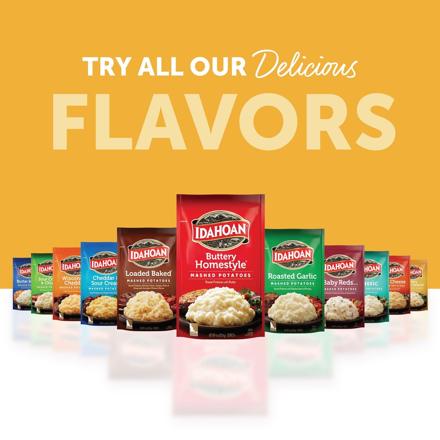 Idahoan Buttery Golden Selects Mashed Potatoes, Naturally Gluten-Free, 100% Real Idaho Potatoes, 4 Servings Per Bag, 4.1 Ounce (Pack of 10)