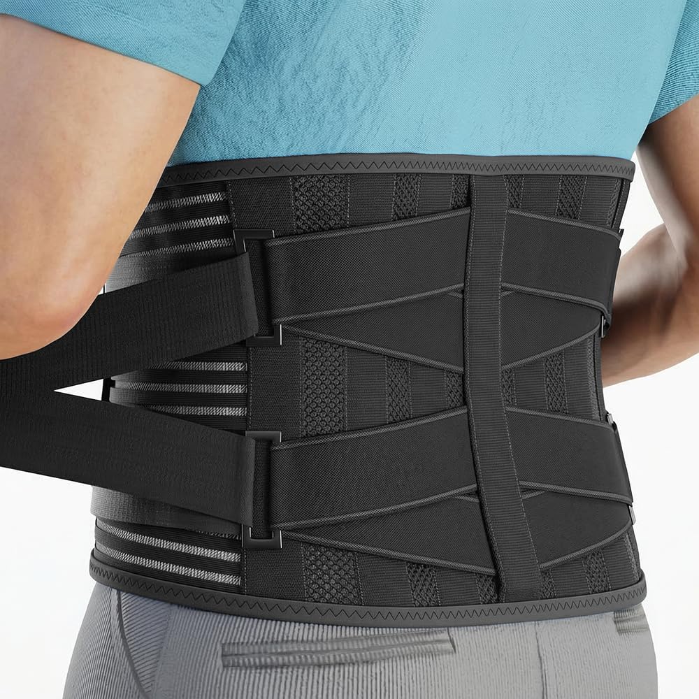 Modvel Back Brace for Lower Back Pain Women and Men – Lumbar Support Belt for Sciatica, Herniated Disc, Muscle Strain – Adjustable Breathable Work Brace with 6 Stays – Support for Posture – Size S