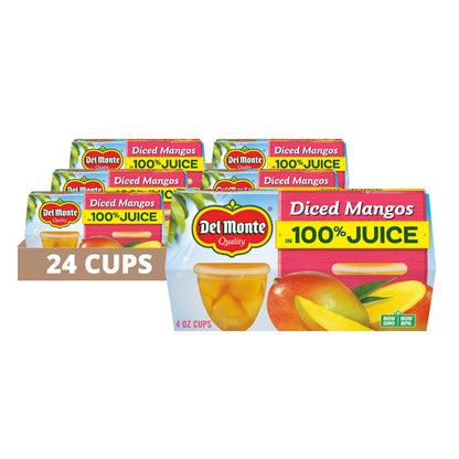 DEL MONTE Diced Mango FRUIT CUP Snacks in 100% Fruit Juice, 24 Pack, 4 oz