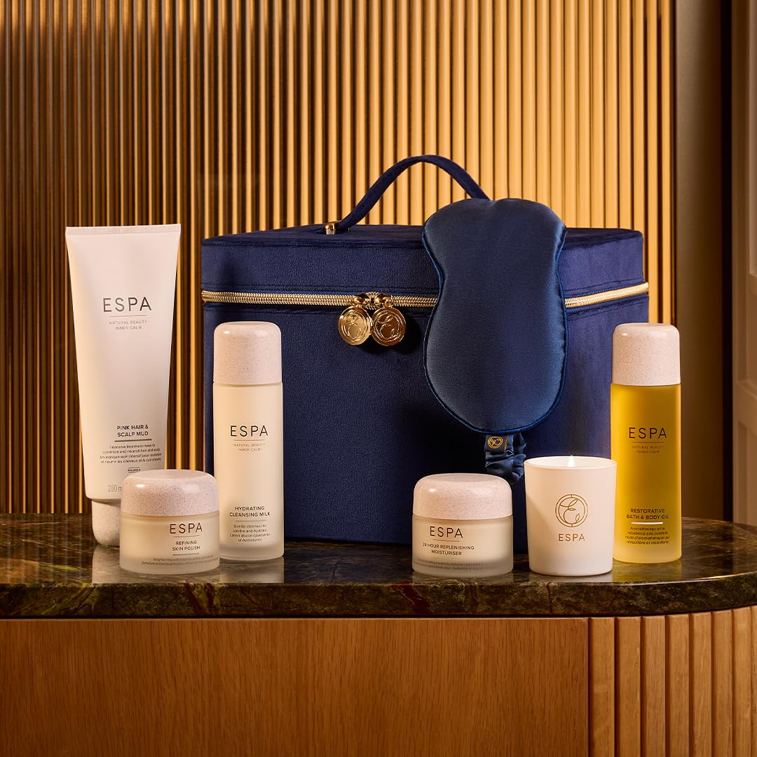 ESPA Experience Collection | Luxury Spa Gift Set Includes 7 Items Worth $418 | Cleanser, Exfoliator, Moisturiser, Hair Mask, Body Oil, Candle, Silk Eye Mask & Reusable Vanity Case