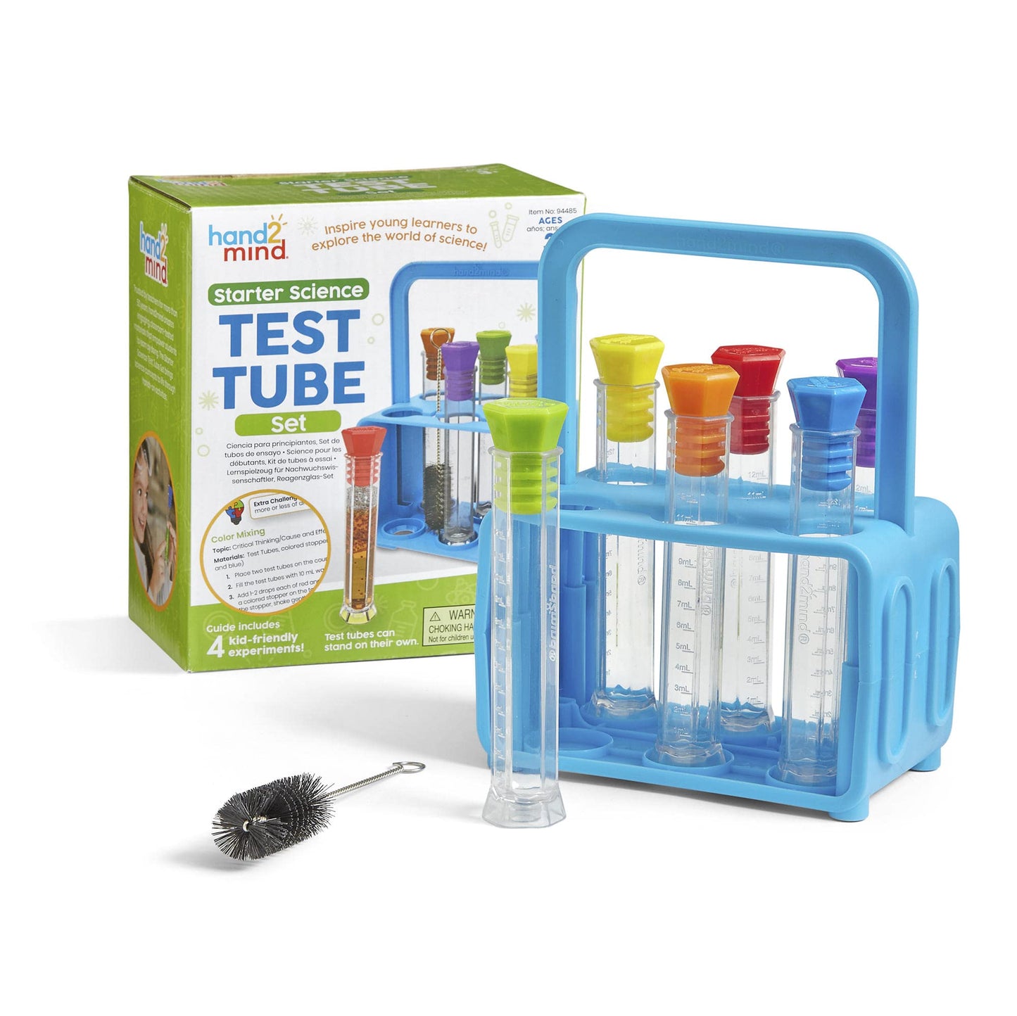 hand2mind Starter Science Lab - Flat Bottom Test Tubes with Lids, Six Tube Rack for Kids Experiments