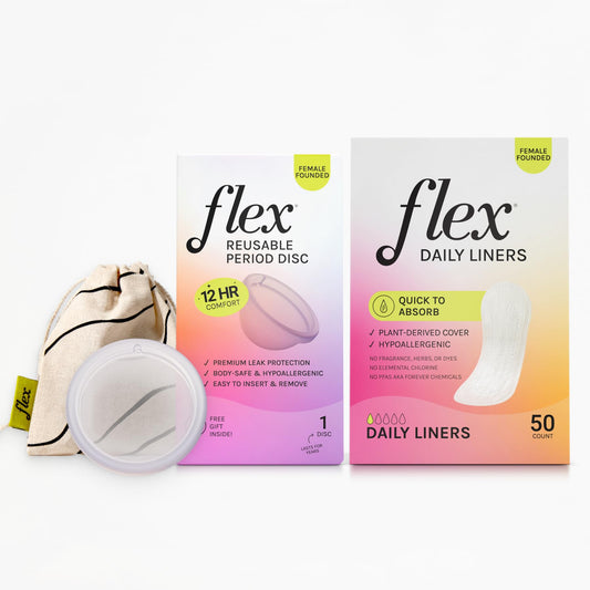Flex Reusable Disc & Flex Daily Liners (50 Count) Bundle | Beginner-Friendly Tampon Alternative | Unscented | Disc Capacity of 6 Super Tampons