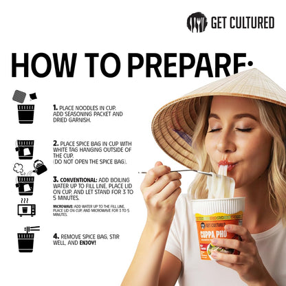 Get Cultured Instant Beef Pho Noodle Soup - Authentic Vietnamese Cuppa Pho with Spices & Dried Herbs | Premium Microwavable Noodle Soup, Gluten Free & Low Sodium 3.0 oz (6-Pack)