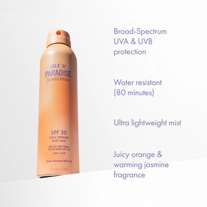 Isle of Paradise Daily Defense Body Mist SPF, Invisible Hydrating Sunscreen Spray For Body, Broad Spectrum UVA/UVB Protection, Water-Resistant, Fast-Absorbing Formula, 6 fl. oz/177 ml Bottle