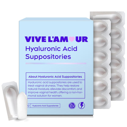 Vive L'Amour 15mg Hyaluronic Acid Vaginal Suppositories, Vaginal Moisturizer, Continuous Hydration, Relieves Vaginal Dryness, Restores Natural Softness & Elasticity, Vaginal Health (12 Inserts)