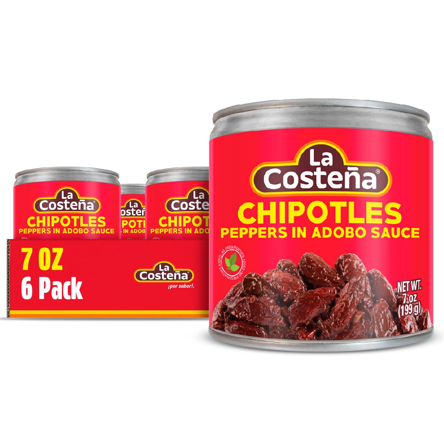La Costeña Chipotle Peppers in Adobo Sauce - Smoked Spicy Peppers Chipotle in Adobo Sauce - Mexican Food, Taco, Enchiladas & Salsa - Hot Pickled Vegetables - 7oz, 6 Pack Canned Vegetables