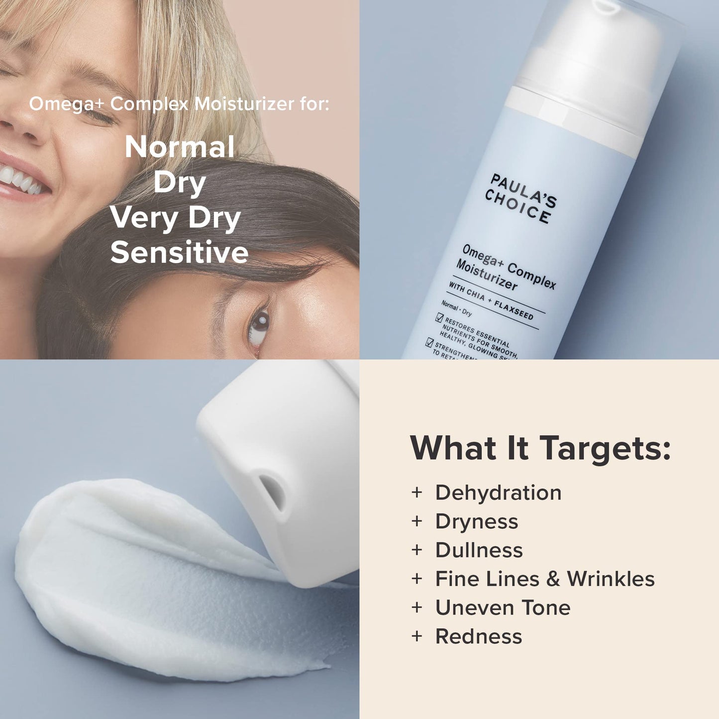 Paula's Choice Omega+ Complex Lightweight Face Moisturizer, Shea Butter & Plant Oils, Omega Chia & Flaxseed Brightening Vitamin C, Face Cream for Dry & Sensitive Skin, Fragrance-Free