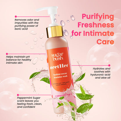 nectHer Purifying Feminine Wash – Hydrating Gelée with Hyaluronic & Boric Acid | pH-Balanced Odor Control | Peppermint Sugar Scent | 7oz