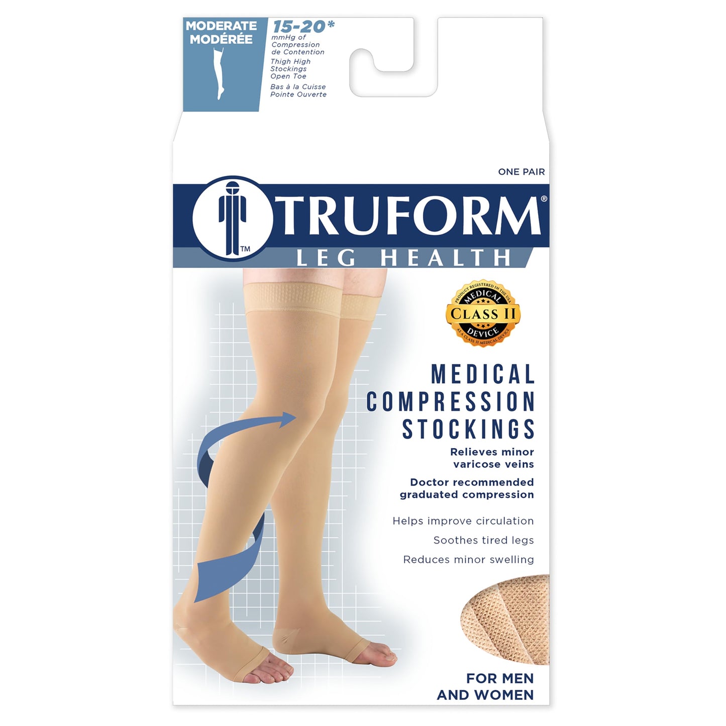 Truform 15-20 mmHg Compression Stockings for Men and Women, Thigh High Length, Dot Top, Open Toe, Medium