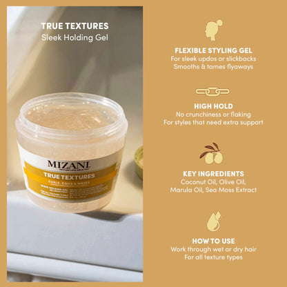Mizani True Textures Sleek Holding Gel - Firm Hold Hair Gel, Flexible, Flake-Free, For All Hair Types