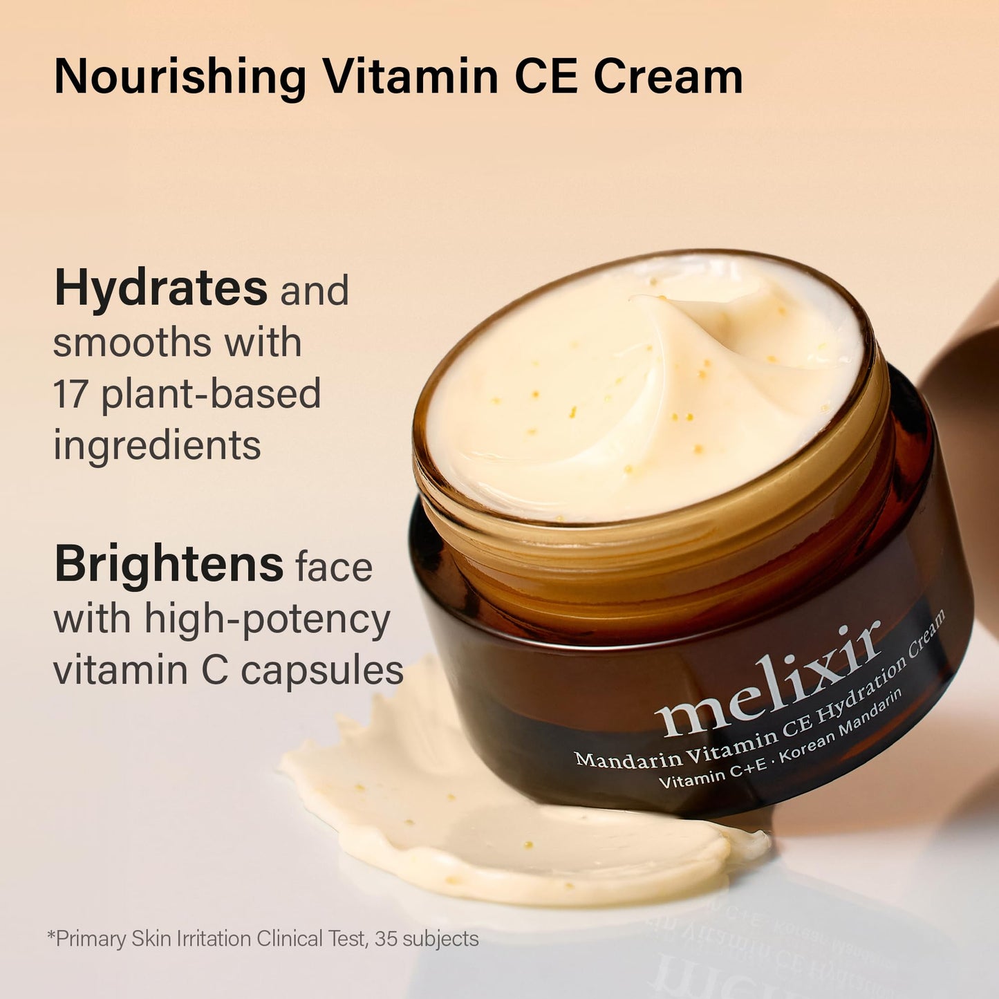 Melixir Mandarin Vitamin CE Hydration Cream, Niacinamide & Panthenol, Vitamin Capsules for Skin Radiance & Uneven Tone, Daily Face Moisturizer for Dry and Dull Skin, Korean Skincare (1.0 fl.oz./30ml)