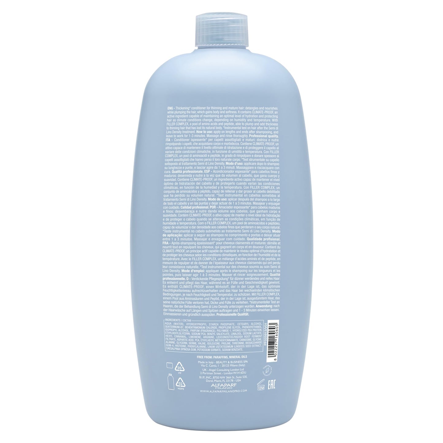 ALFAPARF MILANO Semi di Lino Density Thickening Conditioner - Peptides & Amido Acids - Fine & Thin Hair - Detangles, Softens - Adds Body & Volume for Revitalized, Youthful & Thicker Hair
