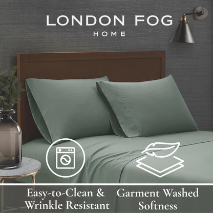 London Fog Garment Washed Solid Sheet Set White Microfiber 4-Piece King Sheet Set, Solid Themed, Deep Pocket, Adult and Teen, Oeko-TEX Certified