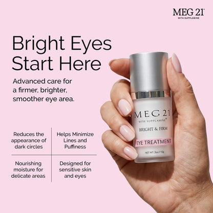 MEG 21 Bright & Firm Under Eye Cream – Anti-Aging Cream for Dark Circles, Puffiness, Bags, Fine Lines & Wrinkles – Day/Night Eye Moisturizer – Made with Patented SUPPLAMINE (0.5 oz)