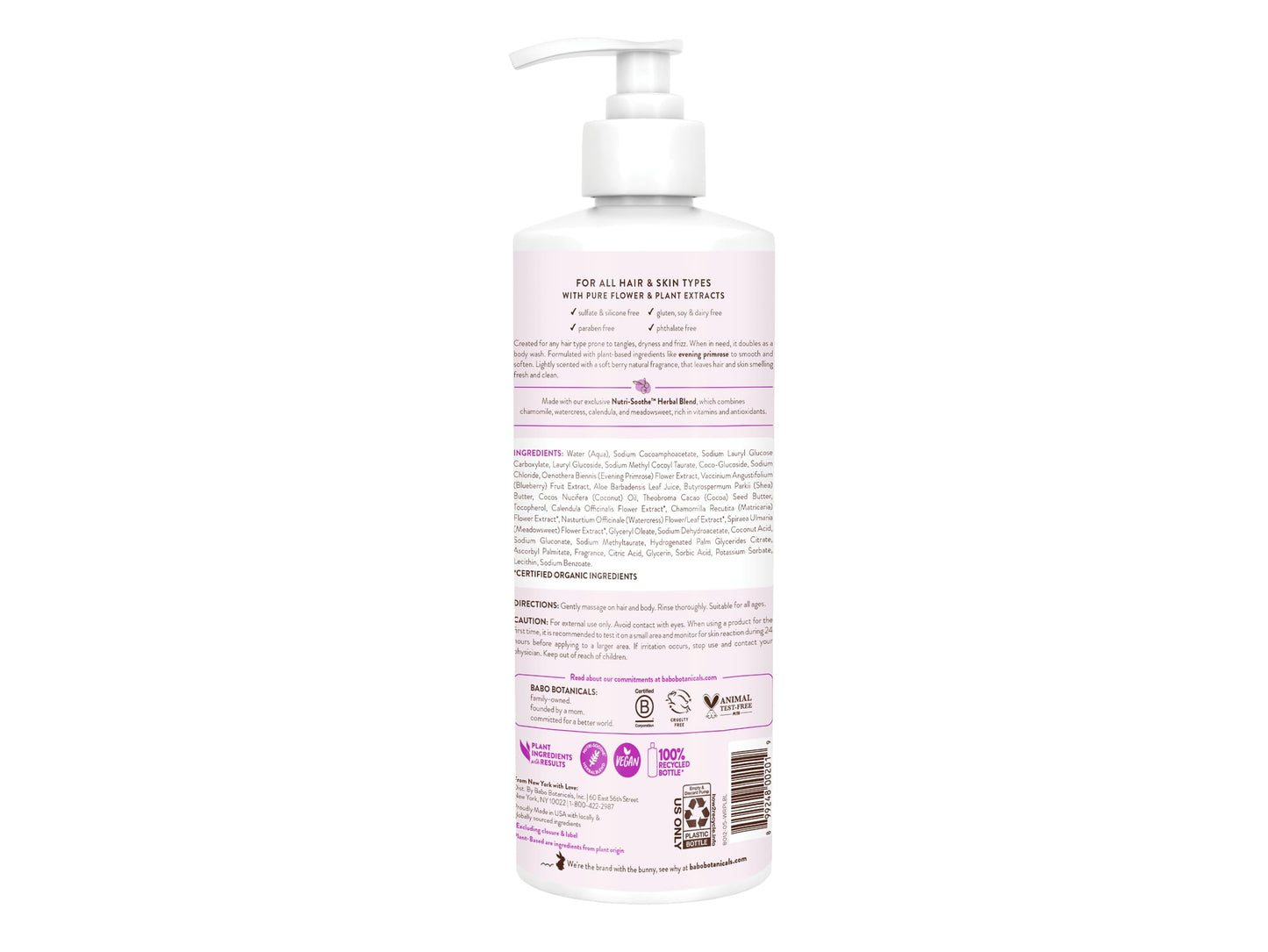 Babo Botanicals Smoothing Berry 2-in-1 Shampoo & Wash - Detangling & Nourishing - Eliminates Frizz & Prevents Static - Evening Primrose Oil - For all ages - Light Berry Fragrance- Vegan