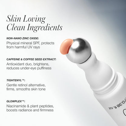 RMS Beauty Superbright Undereye Corrector – 100% Mineral SPF 30 Sunscreen – Brightening Eye Cream with Caffeine & Peptides – Tinted Depuffing Metal Rollerball – 0.4 fl oz